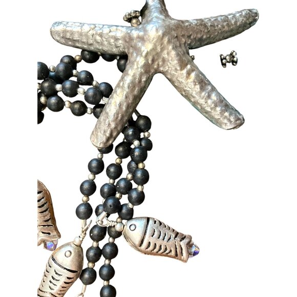 Vintage Turquoise & Silver Starfish Pendant Necklace With Fish Charms - Picture 3 of 9